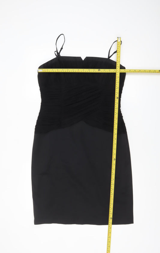 Precis Petite Women’s Black Ruched Bodycon Knee Length Sweetheart Dress Size 14