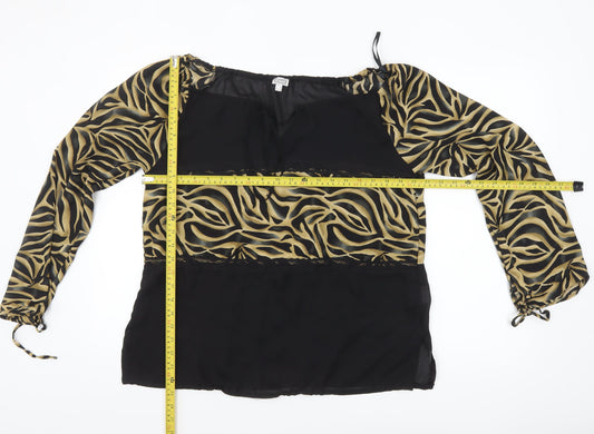 Etam Womens Black Animal Print Tunic Blouse UK 16 Long Sleeve