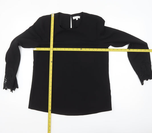 Warehouse Women Black Long Sleeve Lace Cuff Blouse UK 10