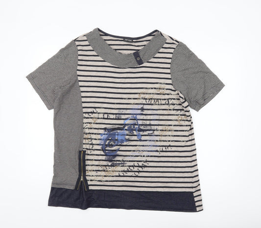 Gerry Weber Women Blue Striped Motorcycle Print T-Shirt Size 18