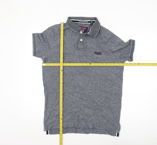 Superdry Men's Grey Classic Jersey Polo Shirt Size L