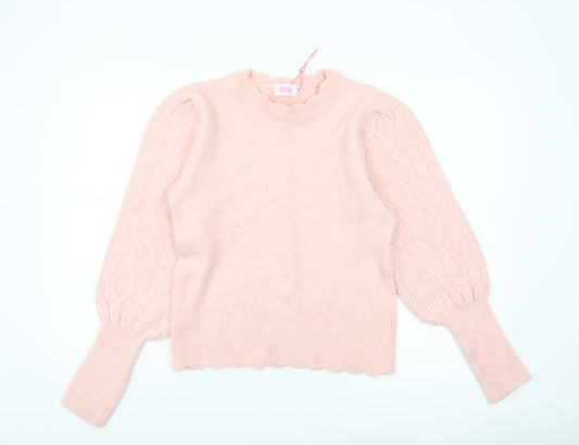 Savida Women’s Pink Cable-Knit Puff Sleeve Pullover Jumper Size 12