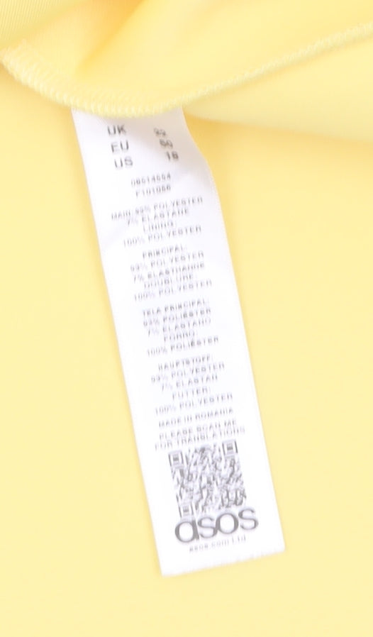 Brand and care label for ASOS Women Yellow Puff Sleeve Bodycon Dress UK 10 Midi Party Style