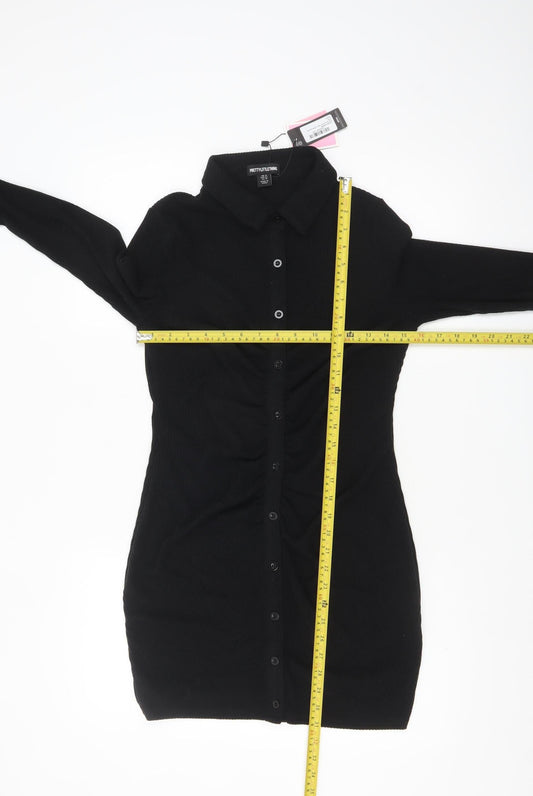 PrettyLittleThing Women's Black Size 14 Feather Cuff Shirt Dress