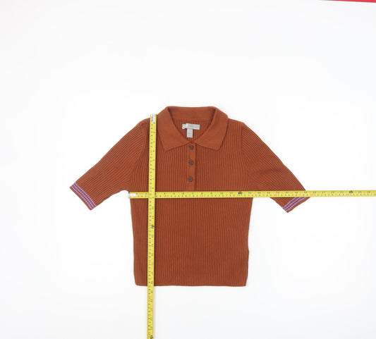 ASOS Women Brown Ribbed Henley Jumper Size 8 Acrylic Knit