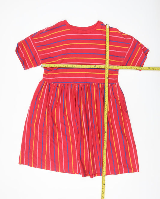 ASOS Women Red Striped Skater Dress UK 10 Short Sleeve Cotton