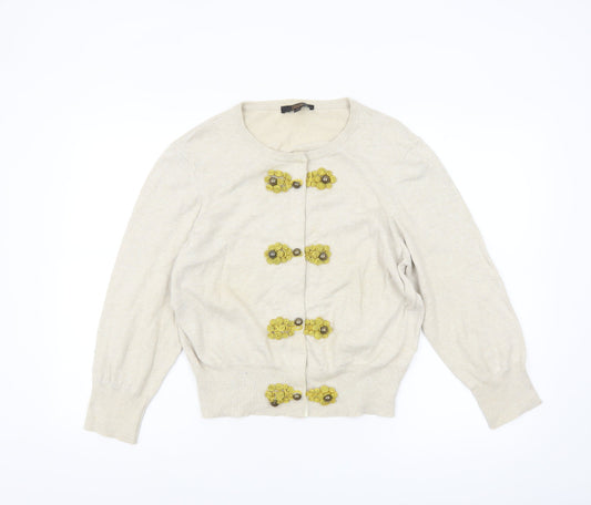 ASOS Women’s Beige Embellished Cardigan Size 14 Cotton Knit