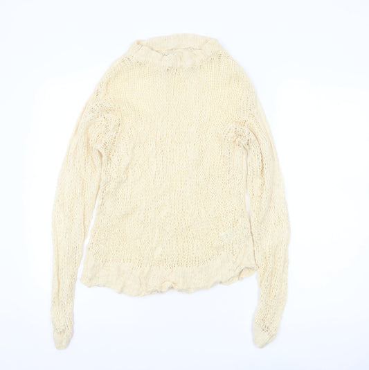 ASOS Women’s Beige Open-Knit Roll Neck Jumper Size 8