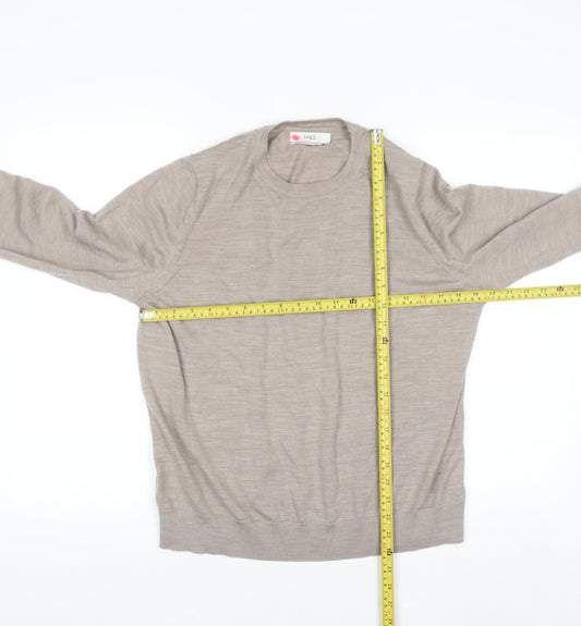 Marks and Spencer Women Beige Merino Wool Crew Neck Jumper Size 16