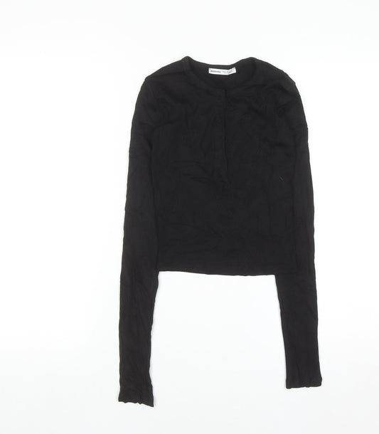 Bershka Women's Black Long Sleeve Slim Fit Basic T-Shirt Size 8