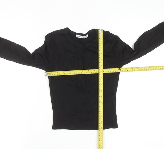 Bershka Women's Black Long Sleeve Slim Fit Basic T-Shirt Size 8
