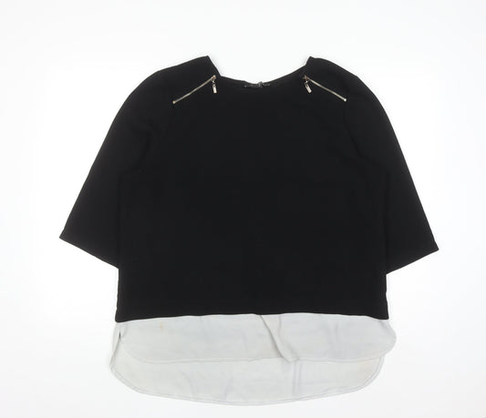 Atmosphere Women’s Black Tunic Blouse 3/4 Sleeve Zip Detail Size 18