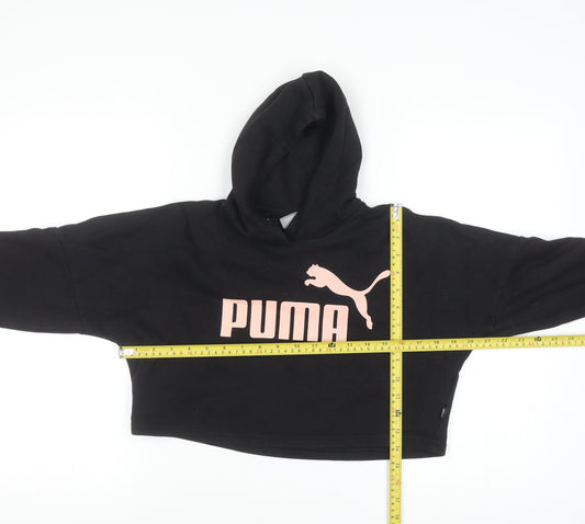 Puma Girls Black Hooded Pullover Sweatshirt 9-10 Years Logo Crop Style
