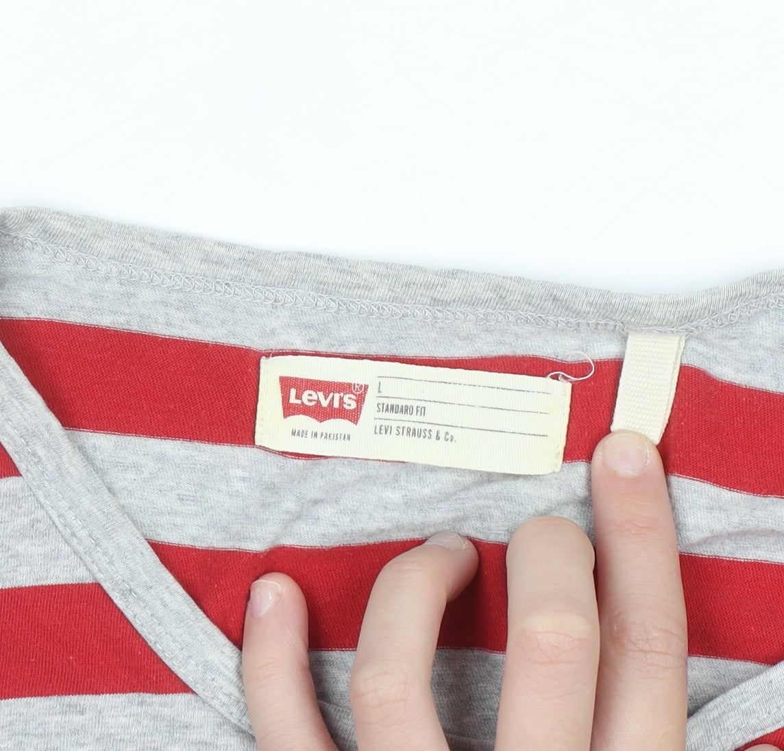 Levi's Men's Red Grey Striped Cotton Short Sleeve T-Shirt L