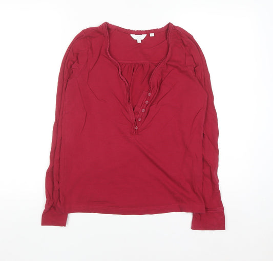 FatFace Women's Red Long Sleeve Cotton Modal Button Blouse UK 10