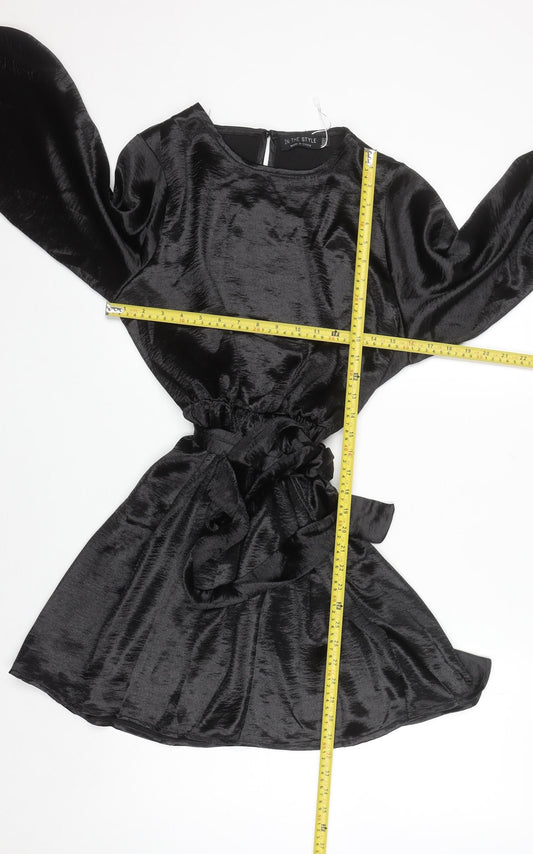 In The Style Women’s Black Long Sleeve Mini Satin Dress Size 12