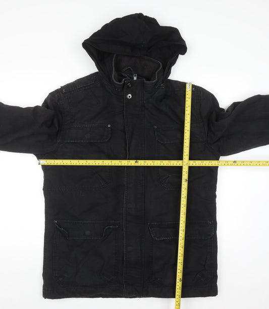 TU Mens Black Cotton Hooded Parka Jacket Size M