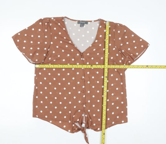 Primark Womens Brown Polka Dot Short Sleeve Blouse Size 10