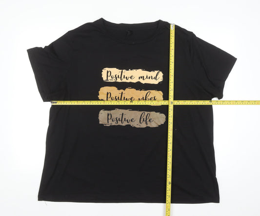 SHEIN Curve Women's Black 2XL Positive Quote Short Sleeve Cotton T-Shirt