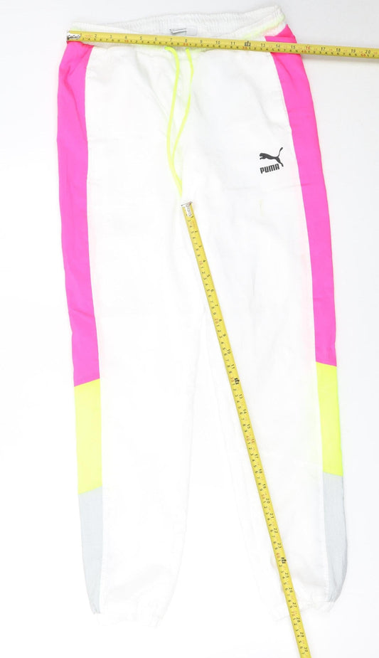 Puma Womens White Pink Colourblock Jogger Trousers Size S