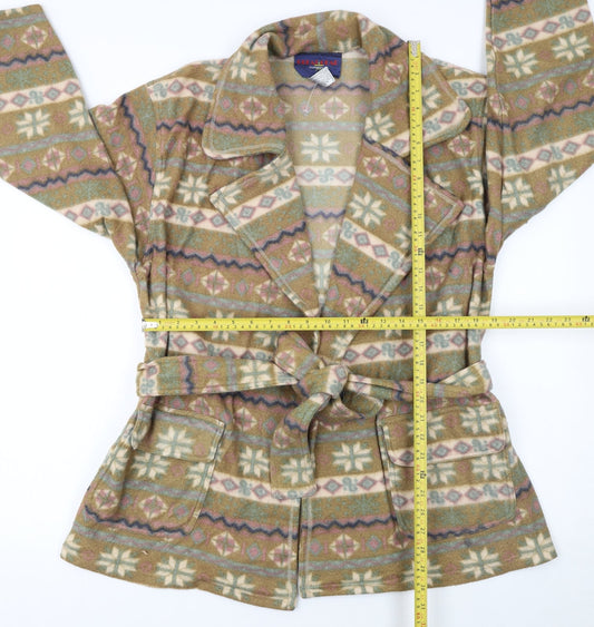 Great Gear Women's Beige Fair Isle Belted Fleece Coat L