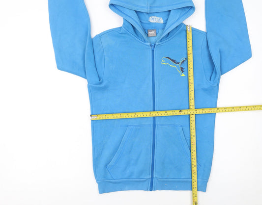 Puma Boys Blue Full Zip Hoodie Size 152 Fleece Logo Hooded Sweatshirt