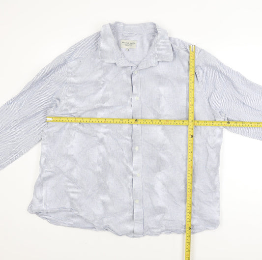 Racing Green Men's Blue Striped Cotton Long Sleeve Button-Up Shirt 2XL