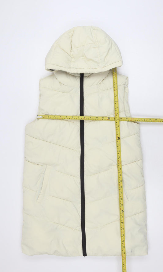 ADPT. Women's Ivory Long Puffer Hooded Waistcoat Size S
