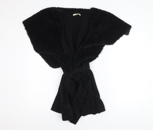 Oasis Women Black Faux Fur Belted Waistcoat Small