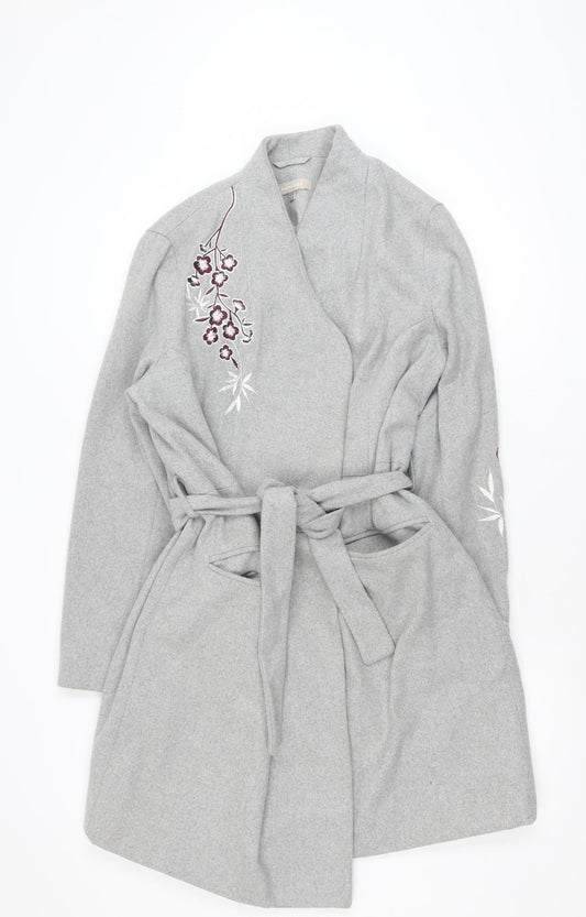 Anthology Women’s Grey Embroidered Belted Wool Blend Trench Coat Size 12
