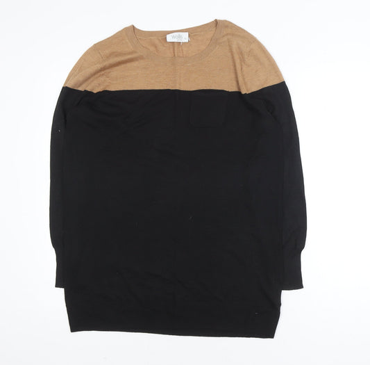 Additional front view of Wallis Black and Beige Crew Neck Jumper unisex xl long sleeve knit