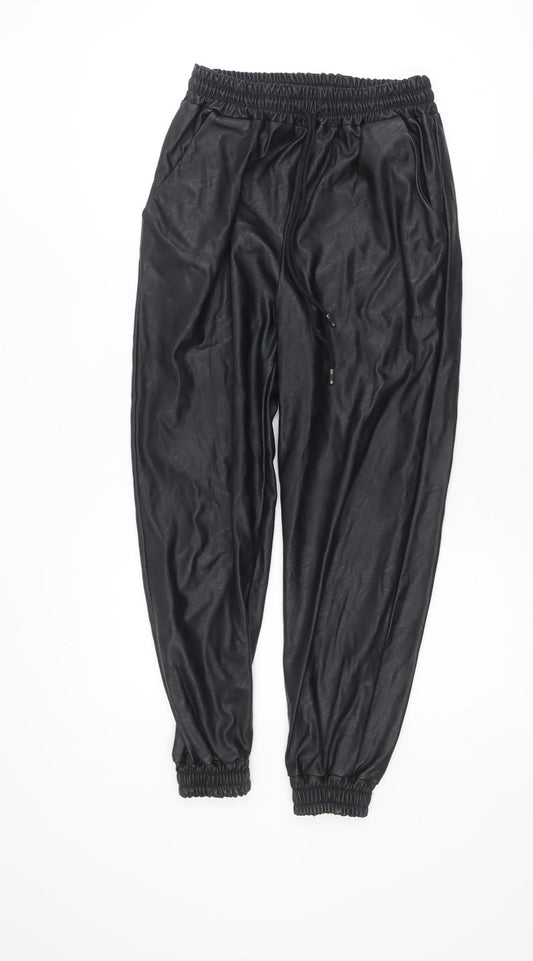 I SAW IT FIRST Womens Black Faux Leather Jogger Trousers Size S