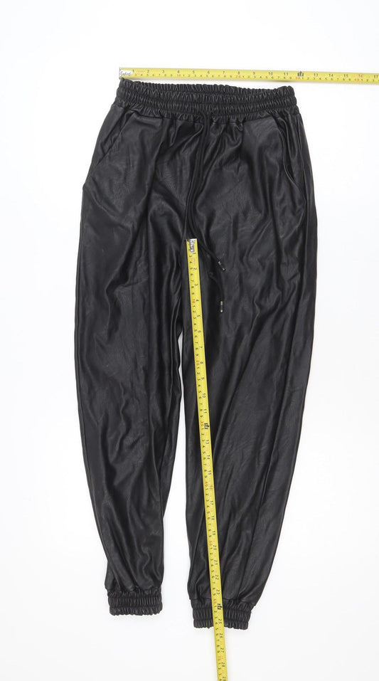 I SAW IT FIRST Womens Black Faux Leather Jogger Trousers Size S