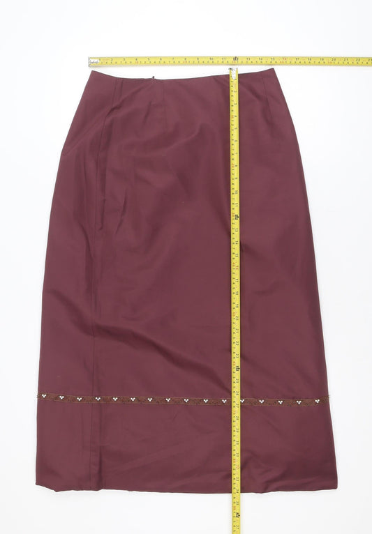 VILA Women’s Midi Burgundy Pencil Skirt Lined Beaded Detail Size L