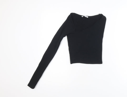 Zara Women's Black One Shoulder Long Sleeve Cropped Top S