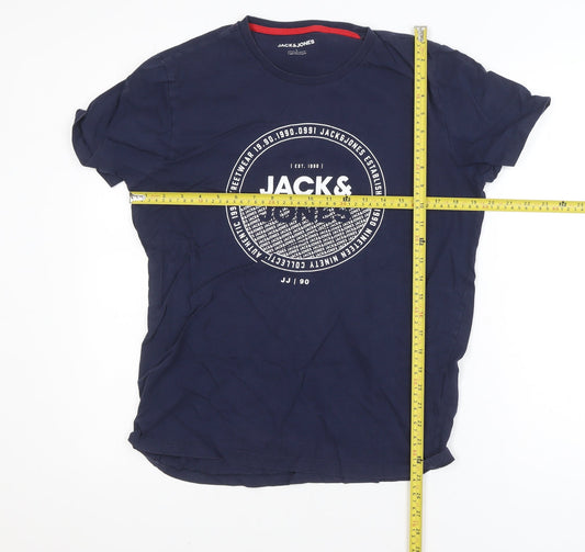 Jack & Jones Mens Blue L Regular Fit Logo Graphic Cotton T-Shirt
