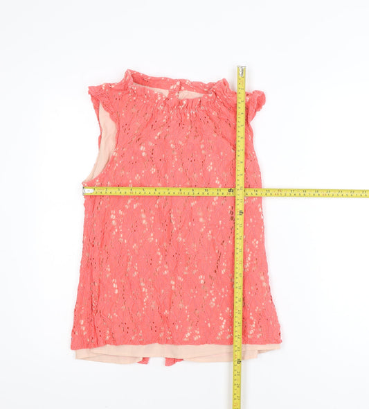 Oasis Women's Pink Lace Sleeveless Blouse Size 10 High Neck