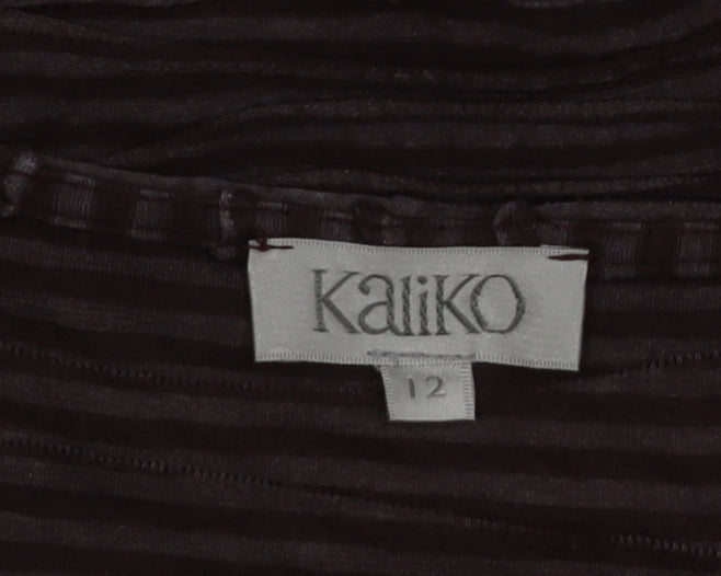 Kaliko Women Brown Striped V-Neck Stretch Wrap Dress Size 12