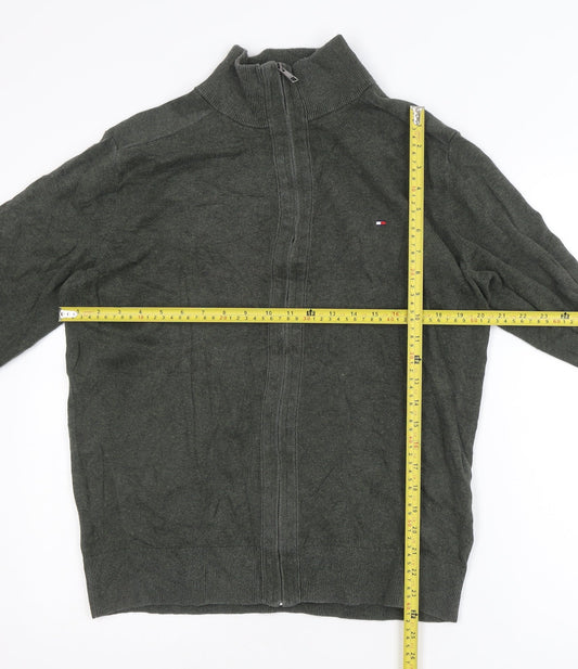 Tommy Hilfiger Men's Green Full Zip Cotton Cashmere Jumper L