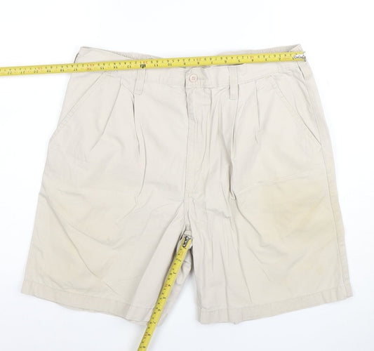 Marks and Spencer Men Beige Cotton Chino Shorts Size 36 Regular Fit