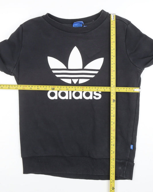 Adidas Women Black Crew Neck Logo Pullover Sweatshirt Size 8