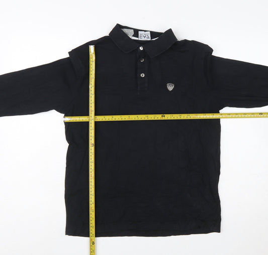 Emporio Armani EA7 Men's Black Long Sleeve Cotton Polo Shirt Size L