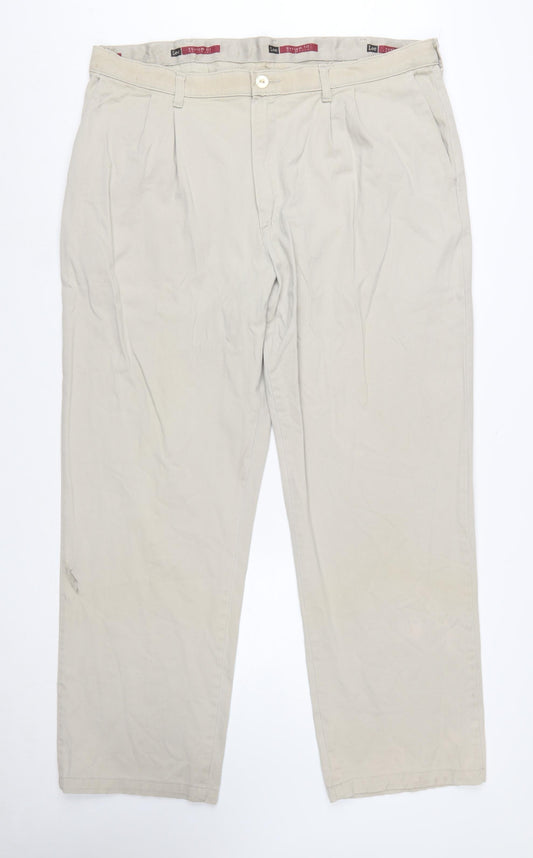Lee Men’s Beige Chino Trousers 42x32 Regular Fit Cotton Stretch
