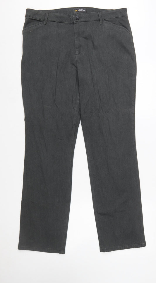 Lee Women’s Grey Straight Leg Mid Rise Relaxed Fit Trousers Size 14