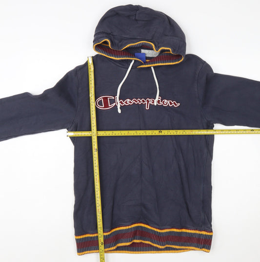 Champion Men's Blue Pullover Hoodie Large Logo Cotton Sweatshirt