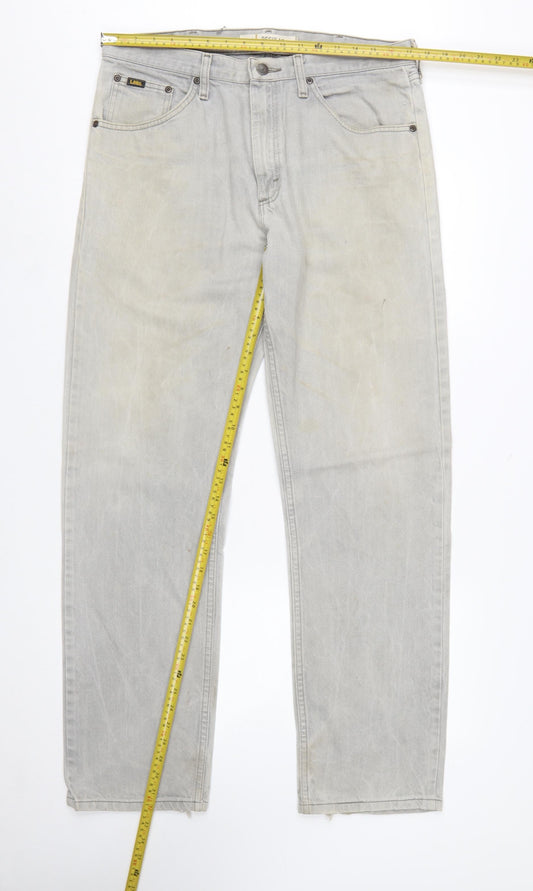 Lee Men's Grey Regular Fit Straight Jeans 34x32 Denim