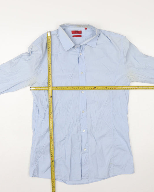Hugo Boss Men's Blue Slim Fit Long Sleeve Cotton Shirt M