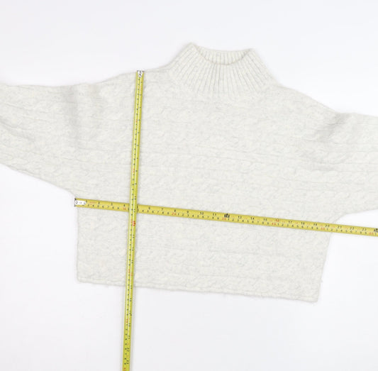 New Look Women's White Cable-Knit High Neck Jumper Size M
