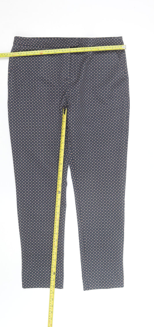 Dunnes Women's Blue Geometric Slim Tapered Stretch Trousers Size 12