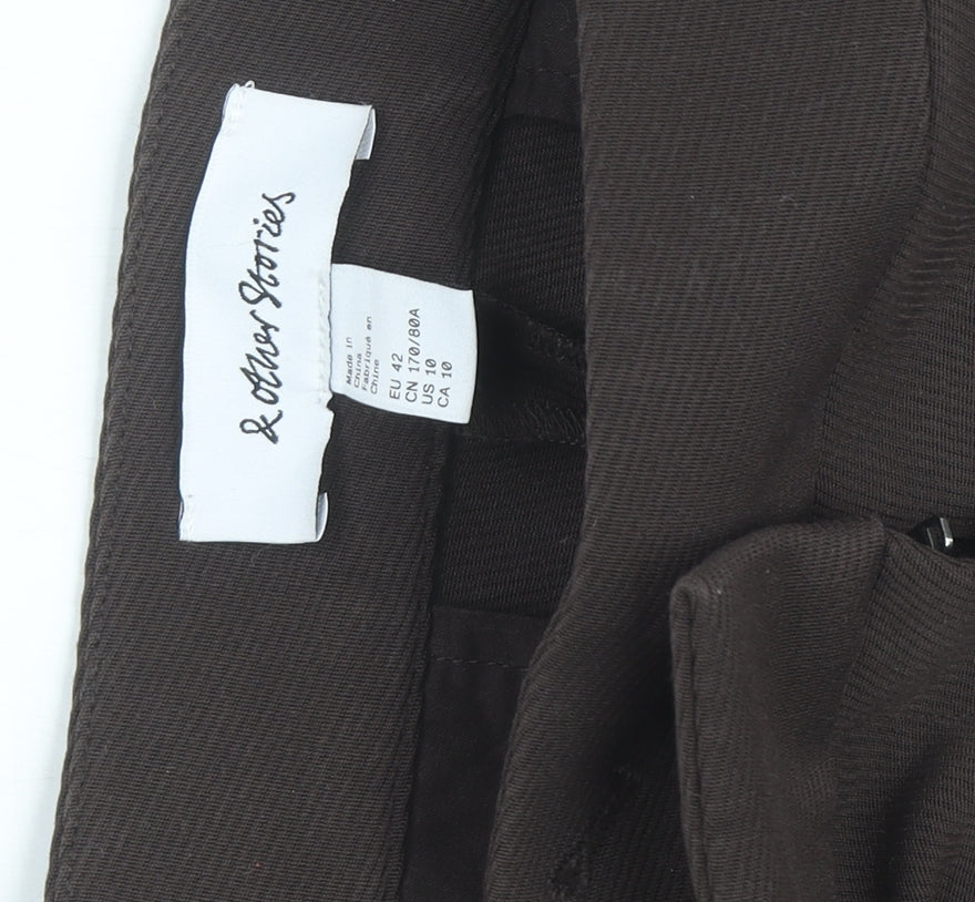 & Other Stories Women Brown 14 Straight Leg Polyester Blend Work Trousers